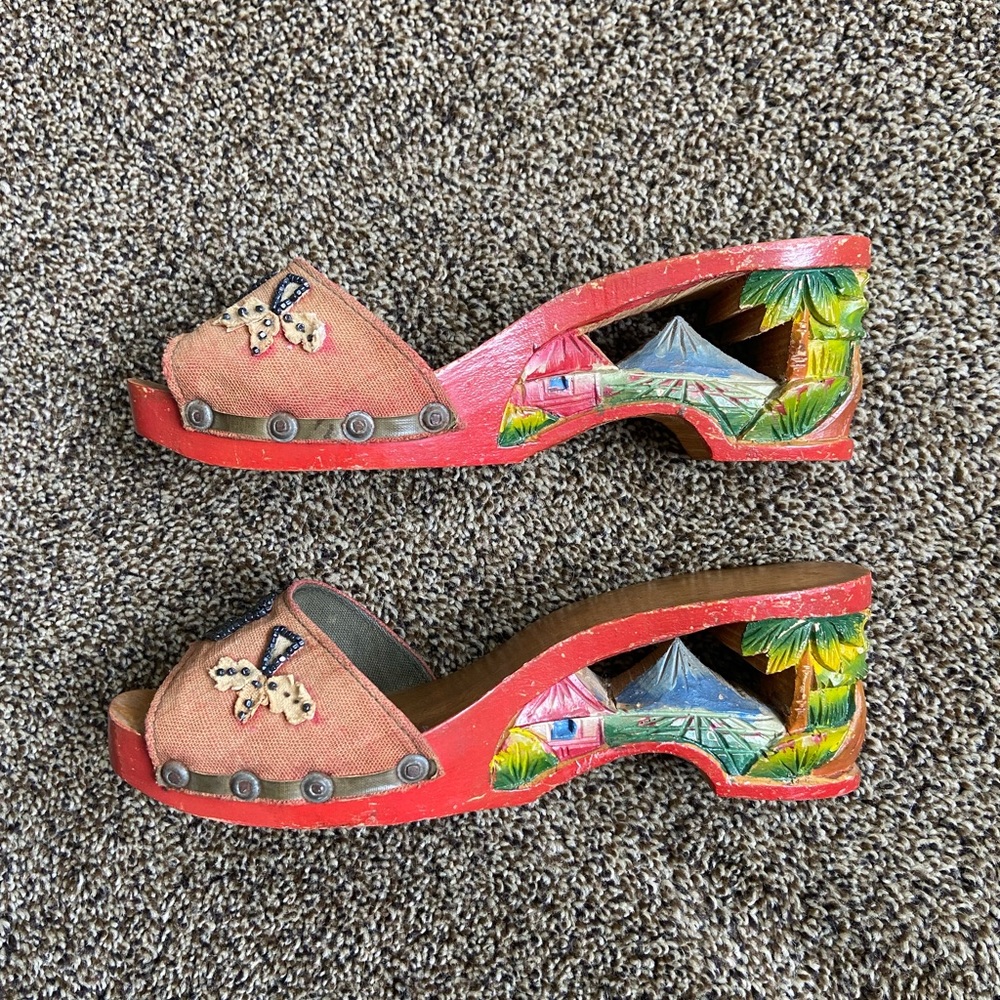 Vintage Hand Carved Wooden Heels